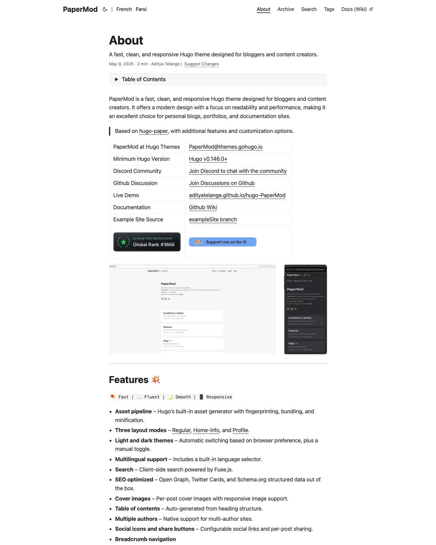 PaperMod website template, /hugo-PaperMod/about page, part 1