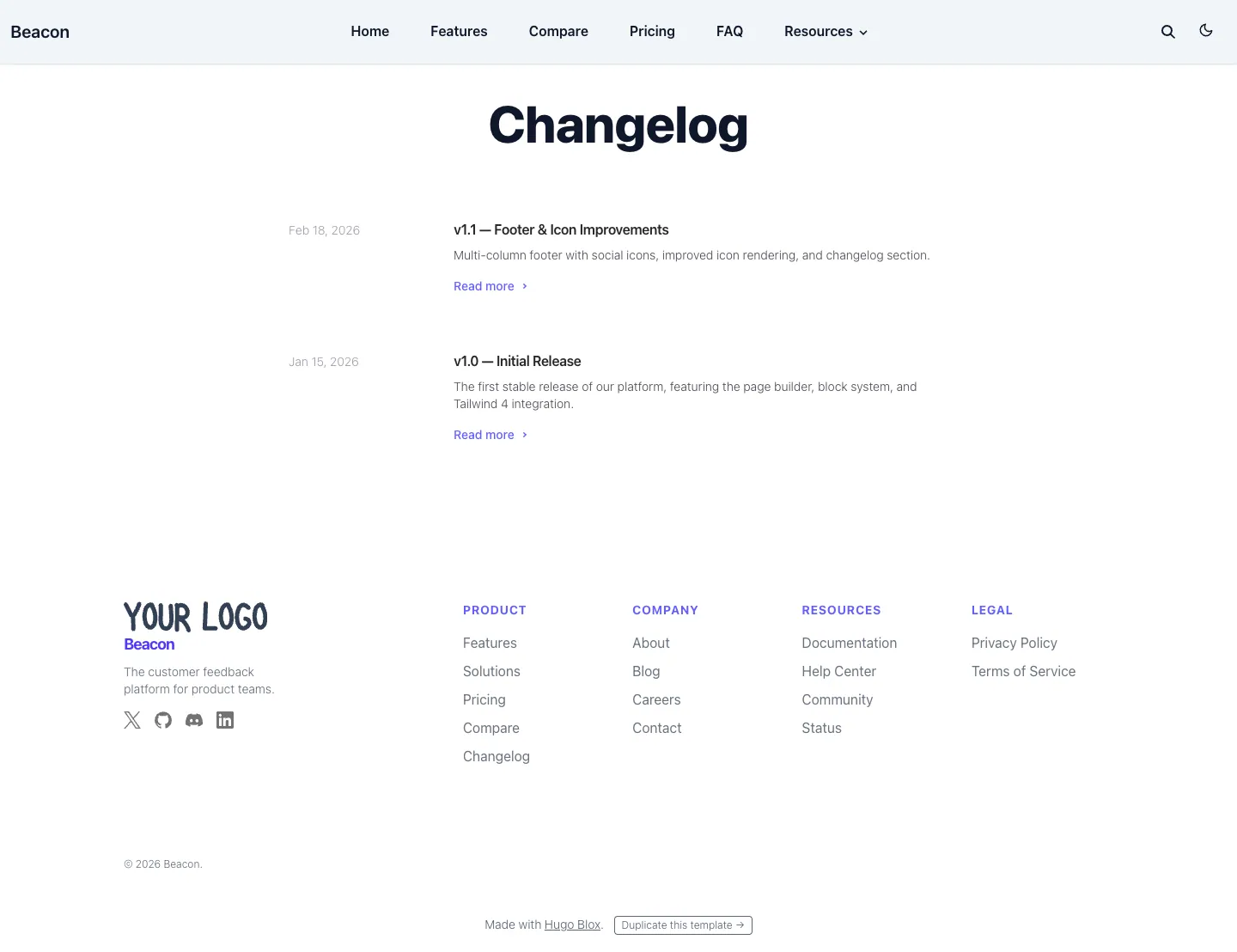 Hugo Blox - Tailwind website template, /changelog/ page, part 1