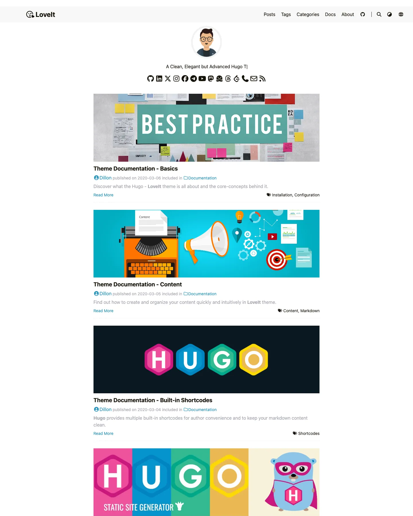 LoveIt website template, / page, part 1
