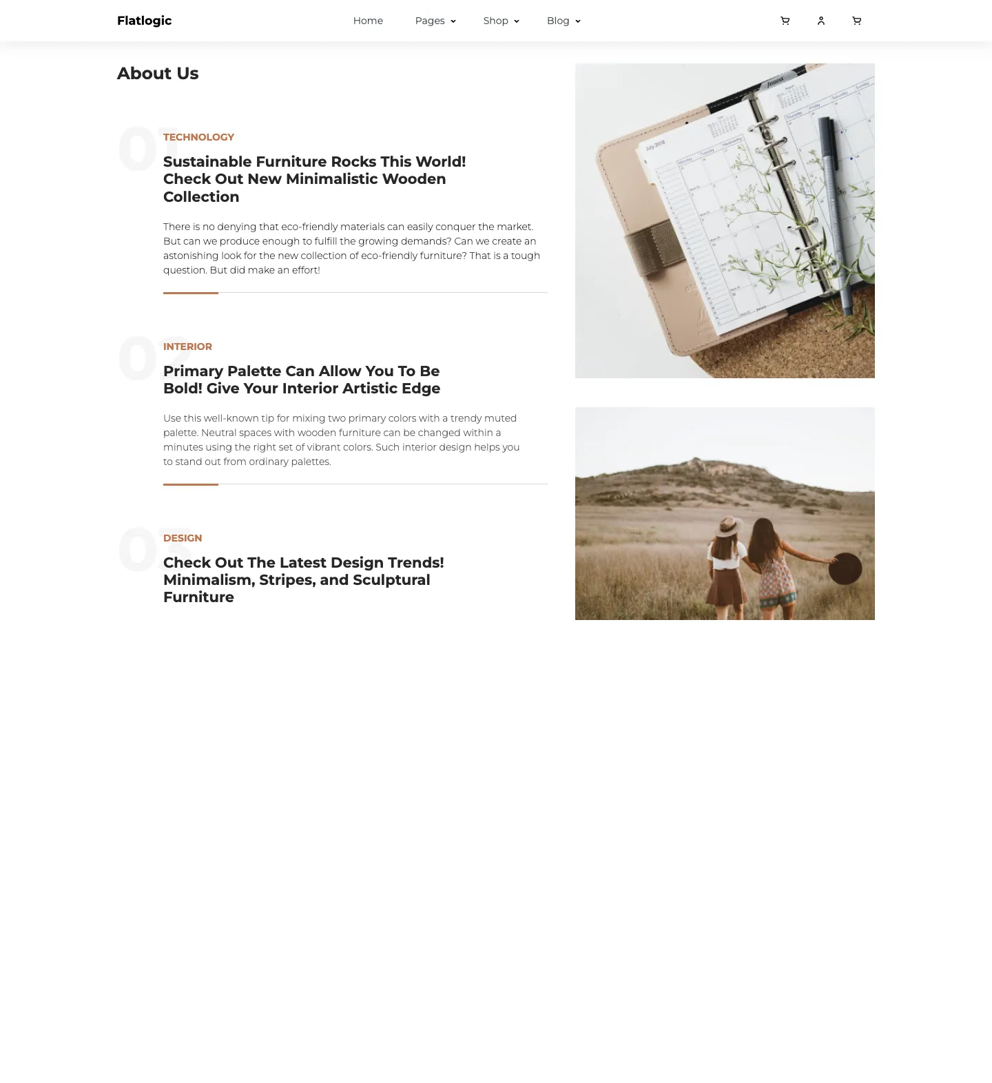 Ecommerce React Template website template, /about page, part 1