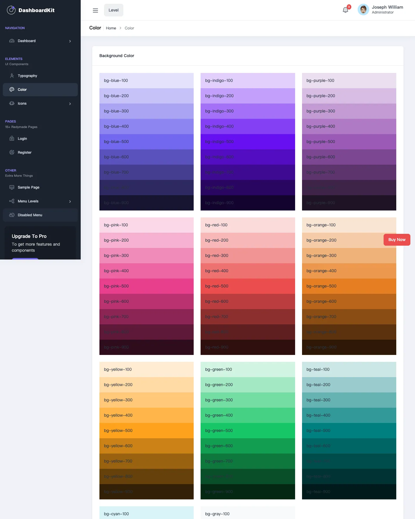 DashboardKit Free React Admin Template website template, /react/free/color page, part 1
