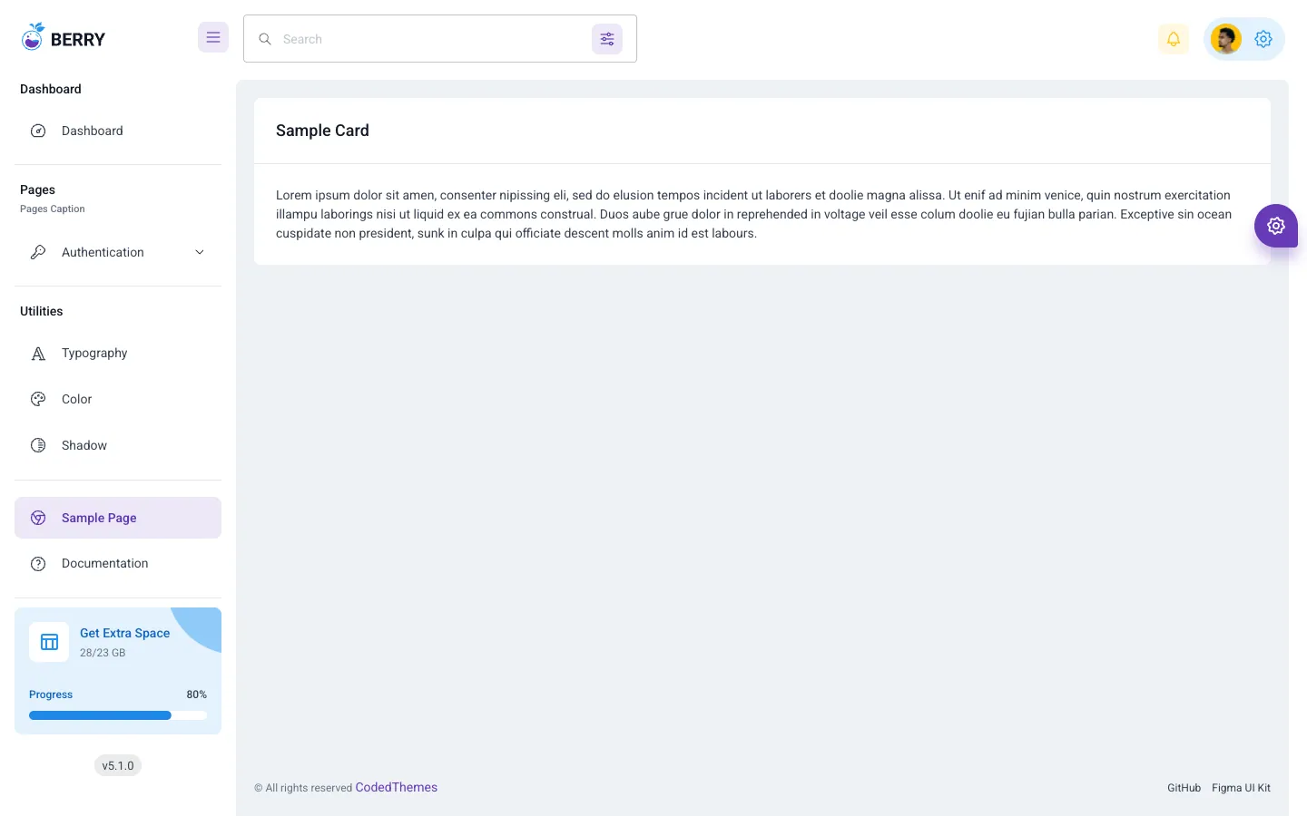 Berry Free MUI React Admin Template website template, /free/sample-page page, part 1