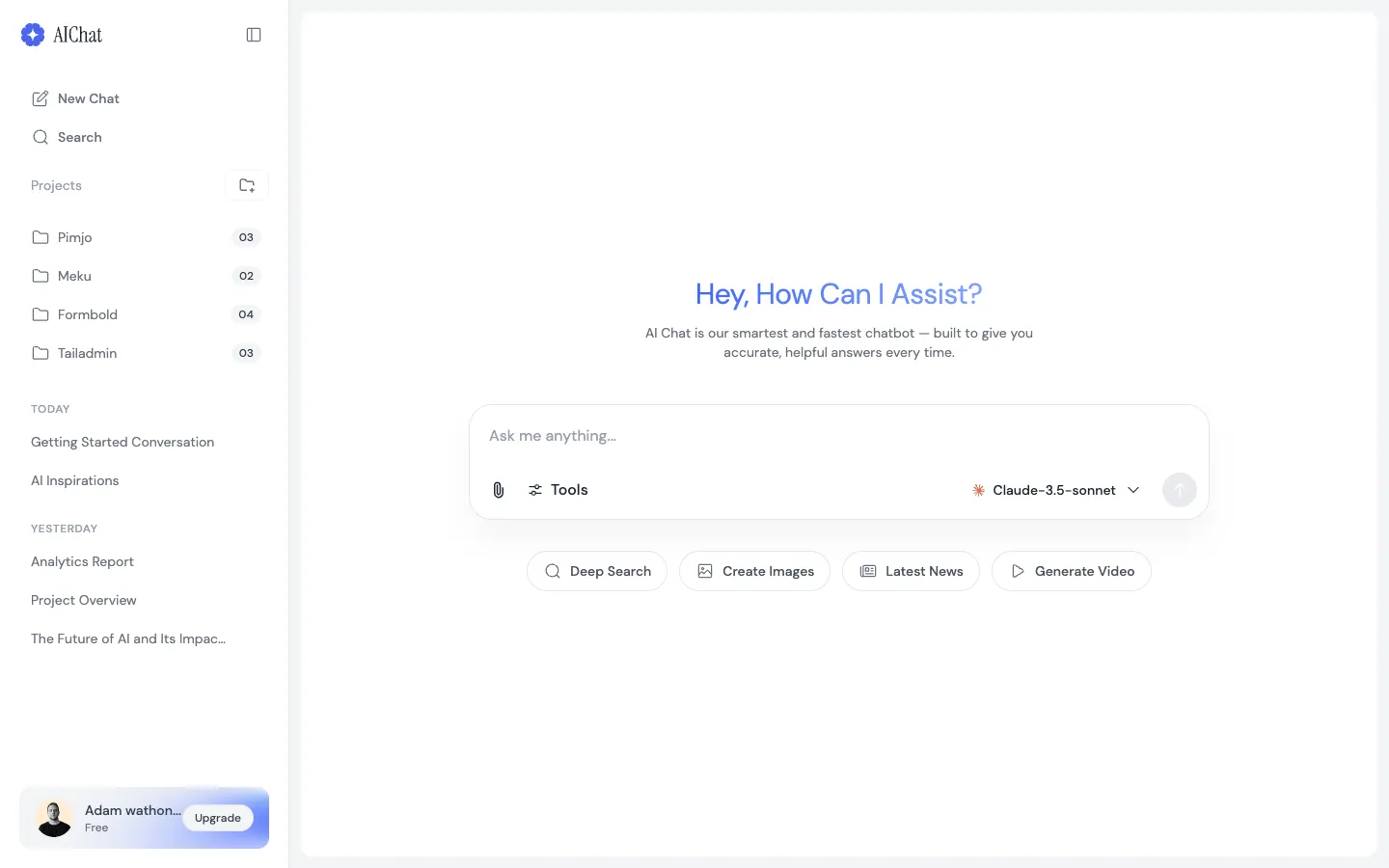 AI Chat website template, / page, part 1