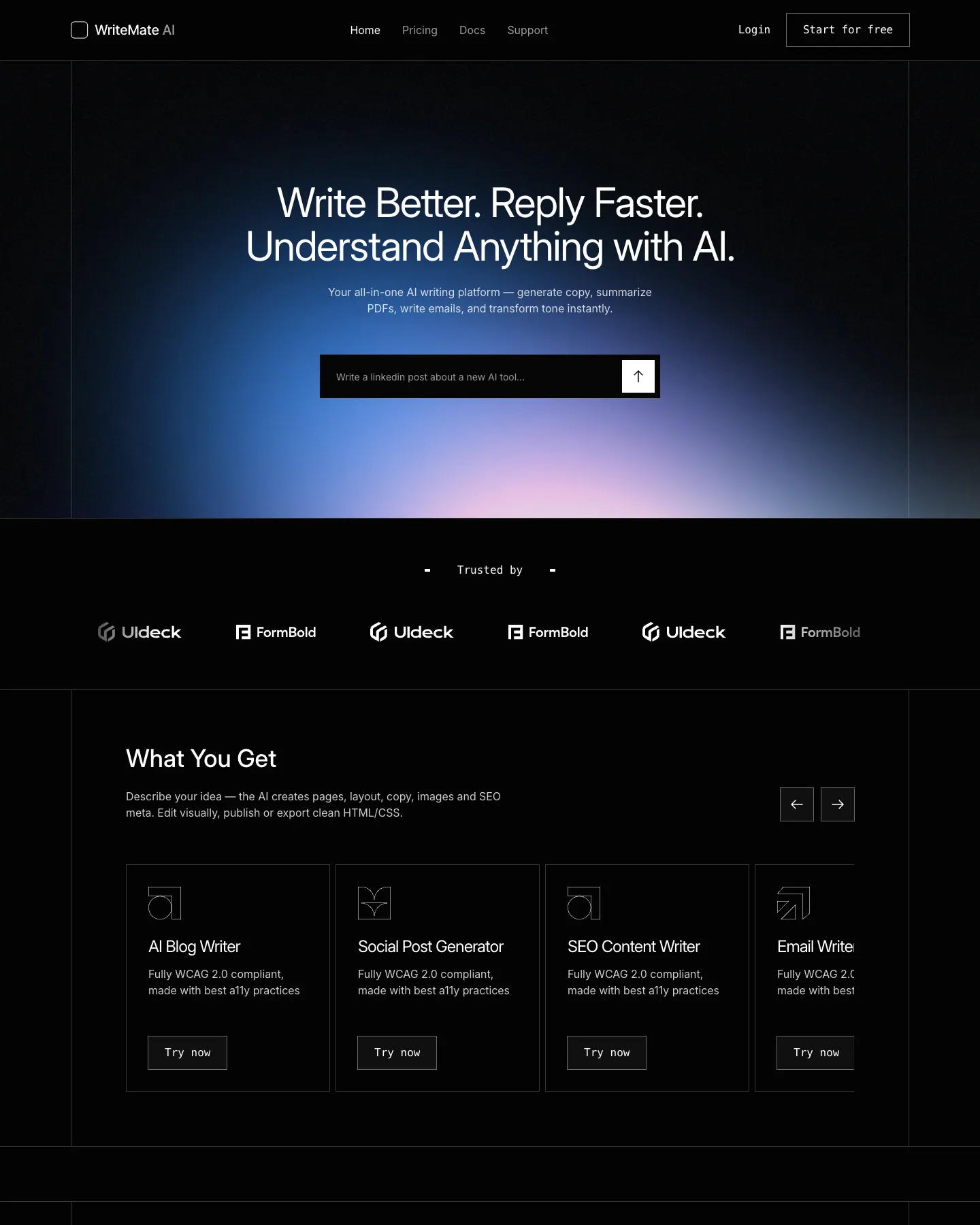 WriteMate AI website template, / page, part 1