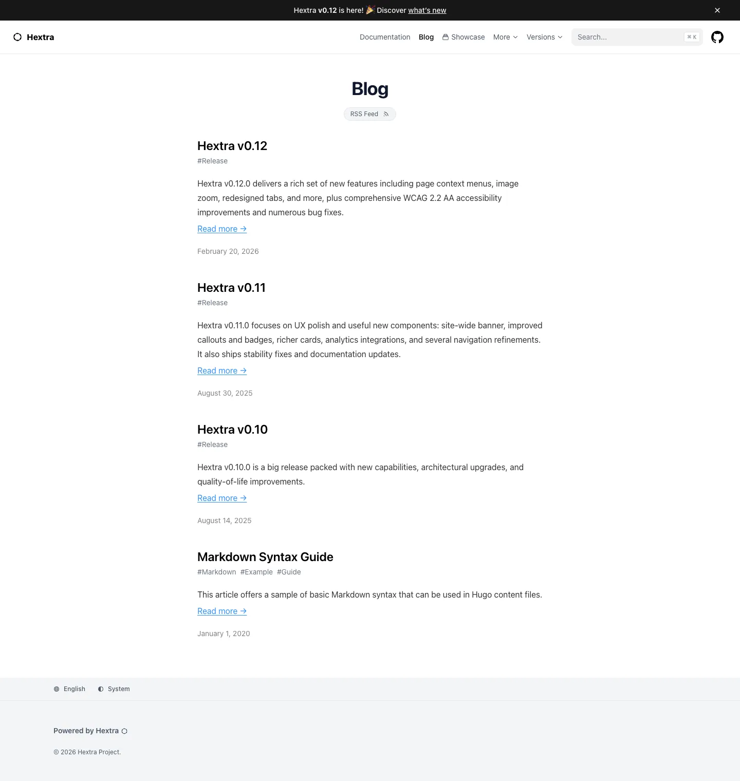 Hextra website template, /hextra/blog page, part 1