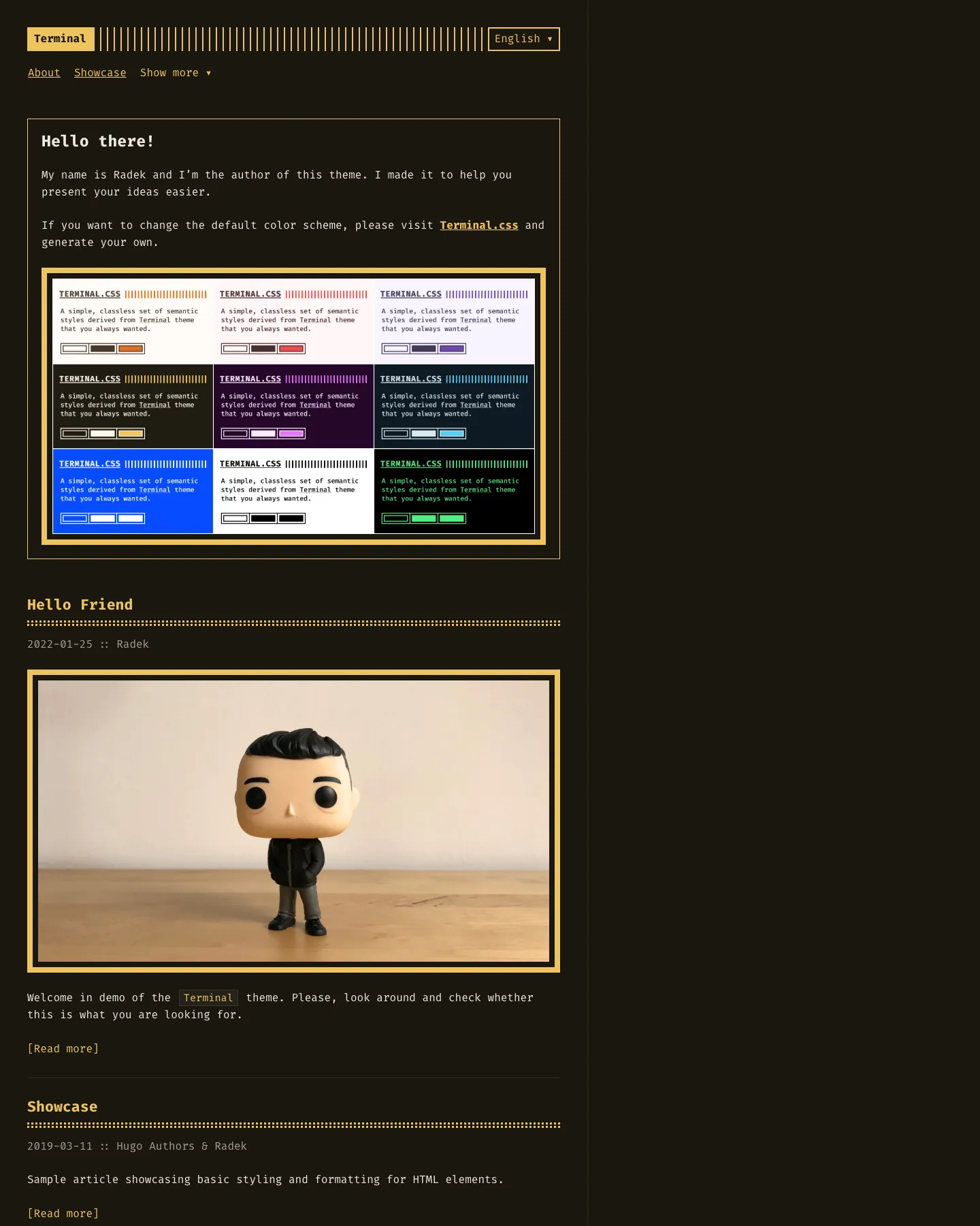 Terminal website template, /hugo-theme-terminal-demo/ page, part 1