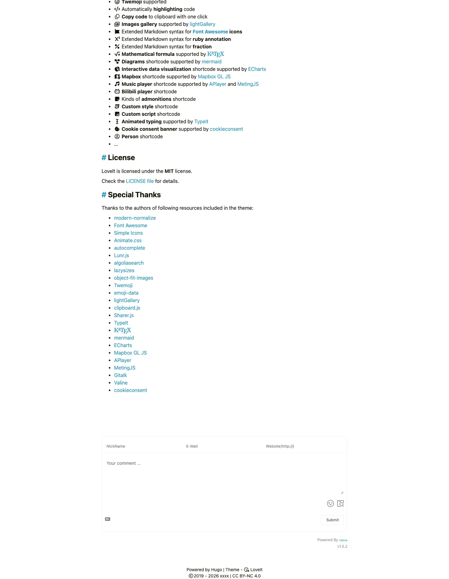 LoveIt website template, /about/ page, part 2