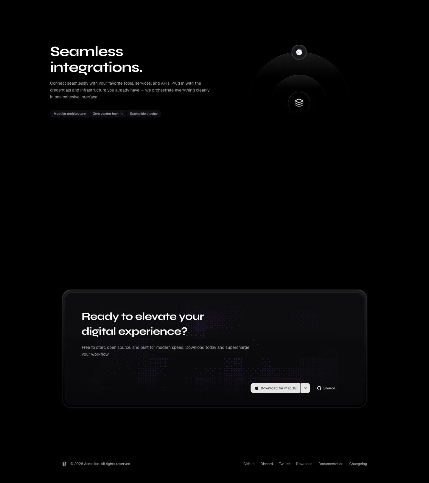 T3Code - Cinematic Dark SaaS Landing Page Template website template, / page, part 2