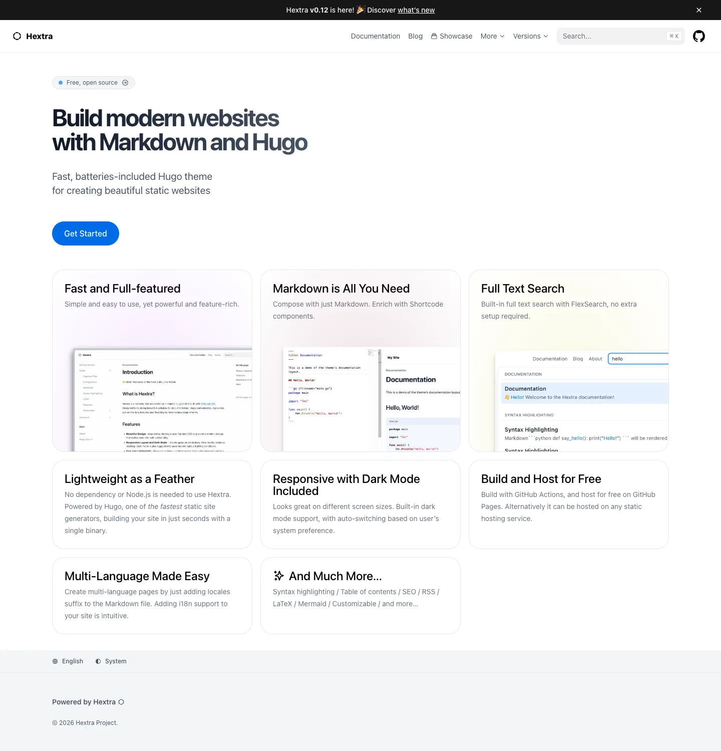 Hextra website template, /hextra/ page, part 1