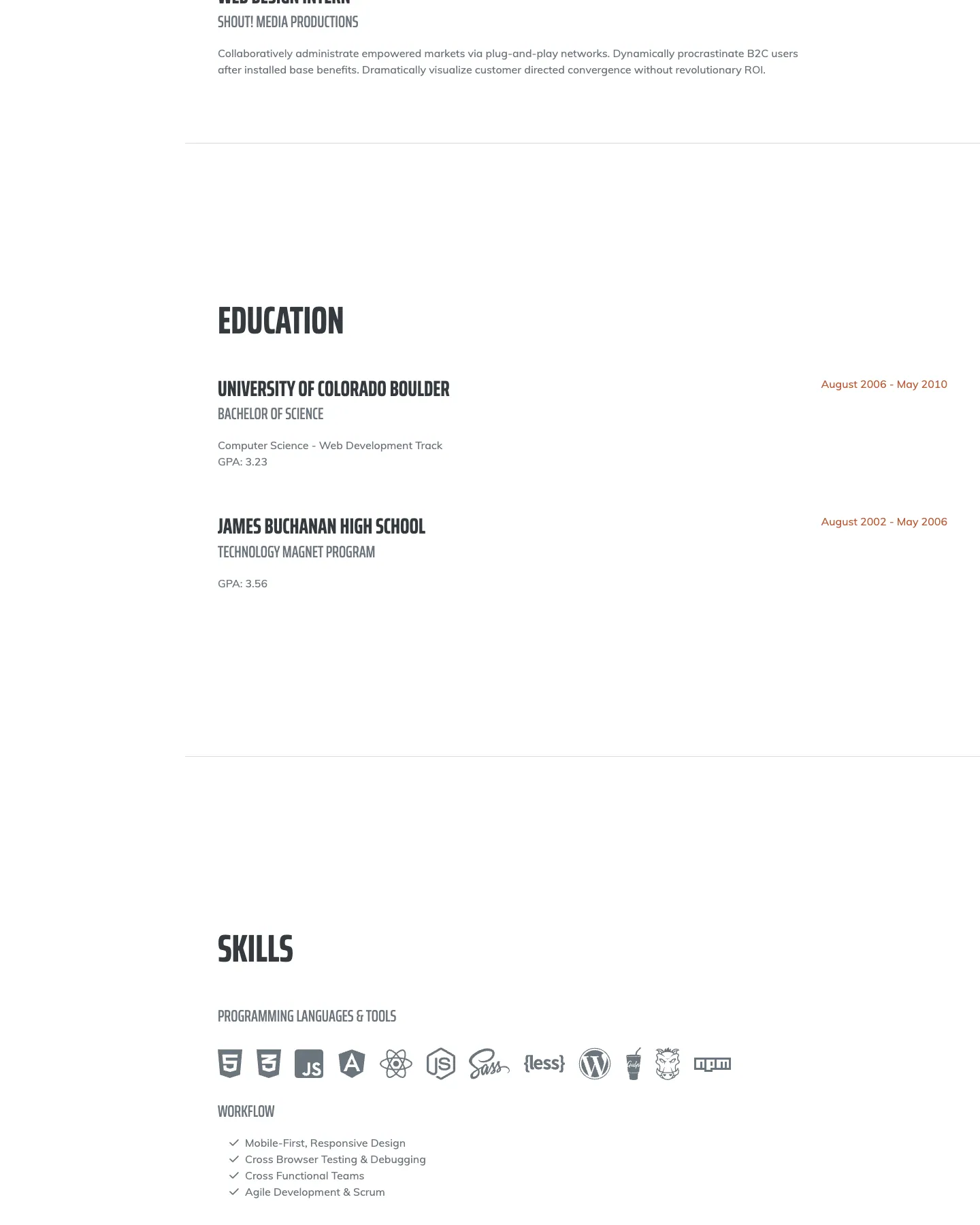 Resume website template, /startbootstrap-resume/ page, part 2
