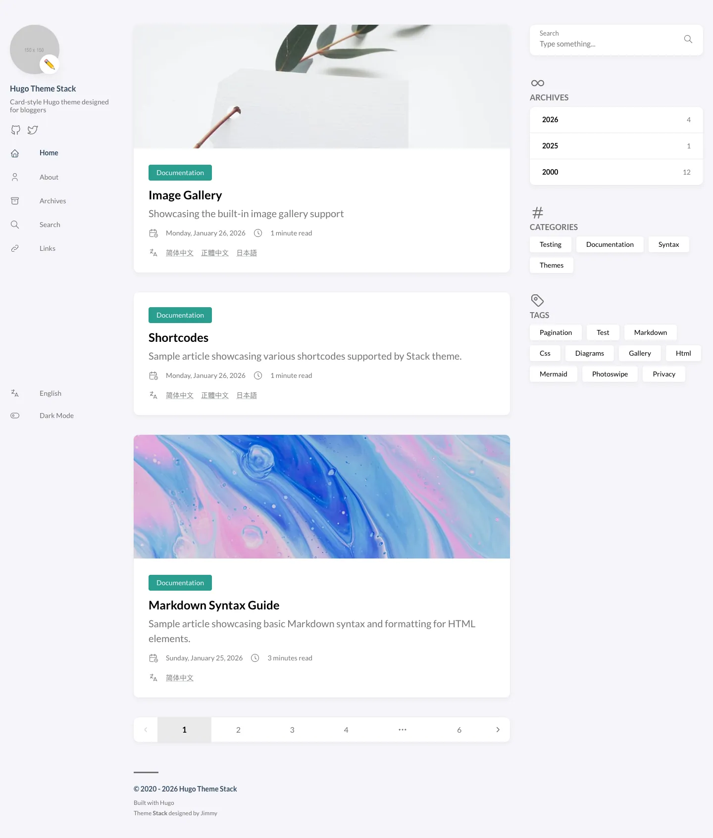 Stack website template, / page, part 1
