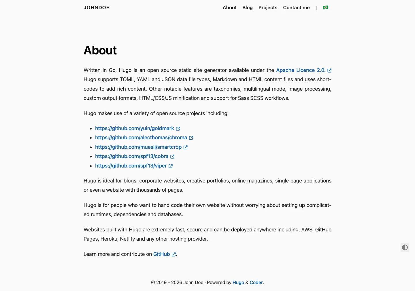 Coder website template, /about/ page, part 1