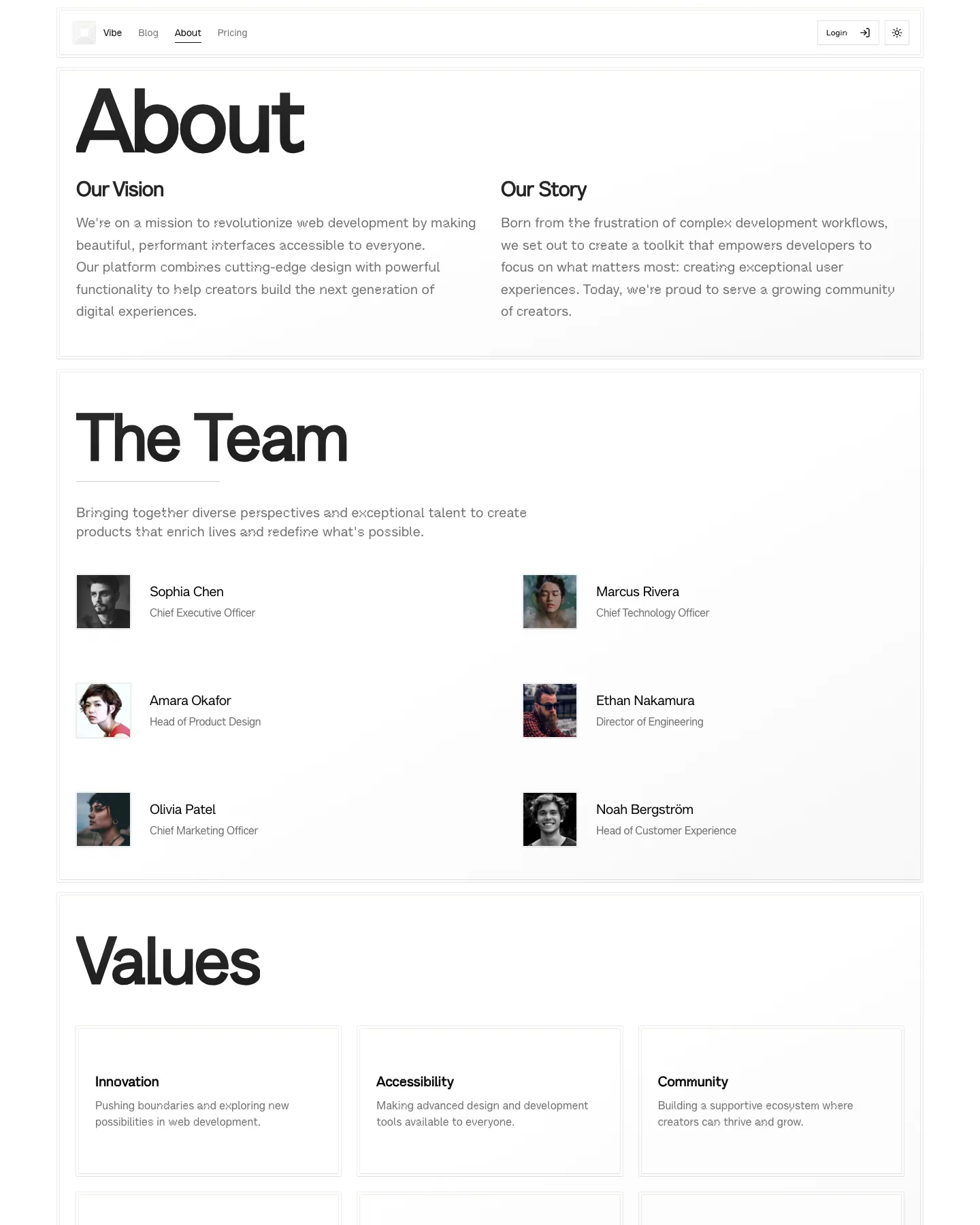 Polar Subscription website template, /about page, part 1