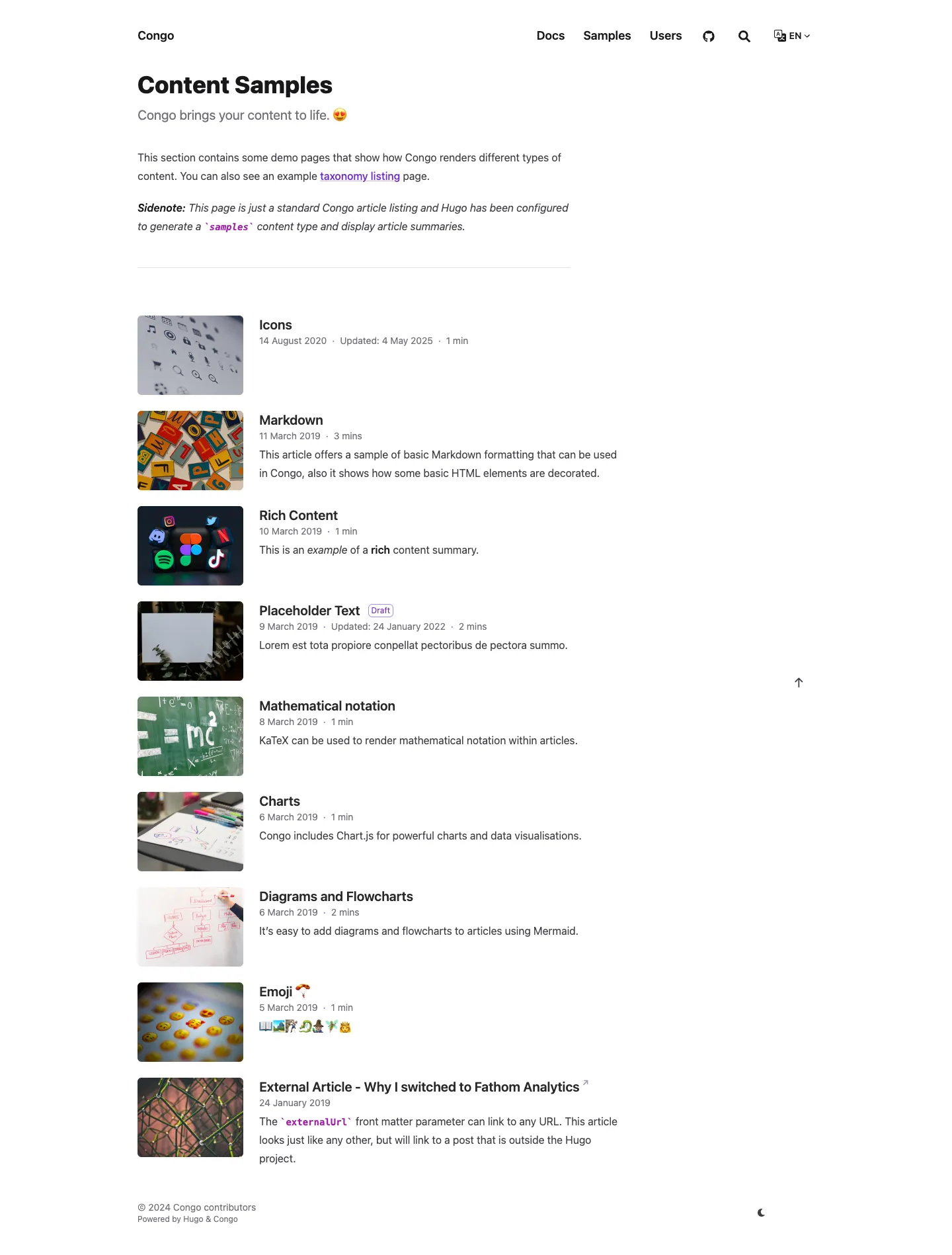 congo website template, /congo/samples/ page, part 1