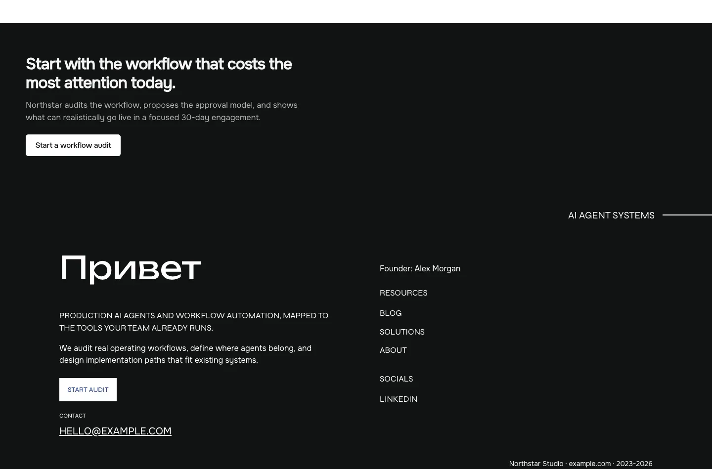 Northstar - AI Agency & Agent Studio Site website template, /solutions page, part 2