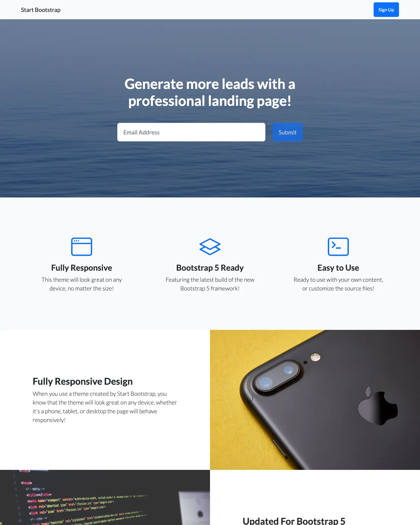 Landing Page website template, /startbootstrap-landing-page/ page, part 1