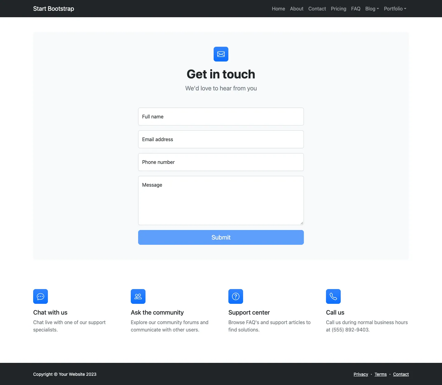 Modern Business website template, /startbootstrap-modern-business/contact.html page, part 1
