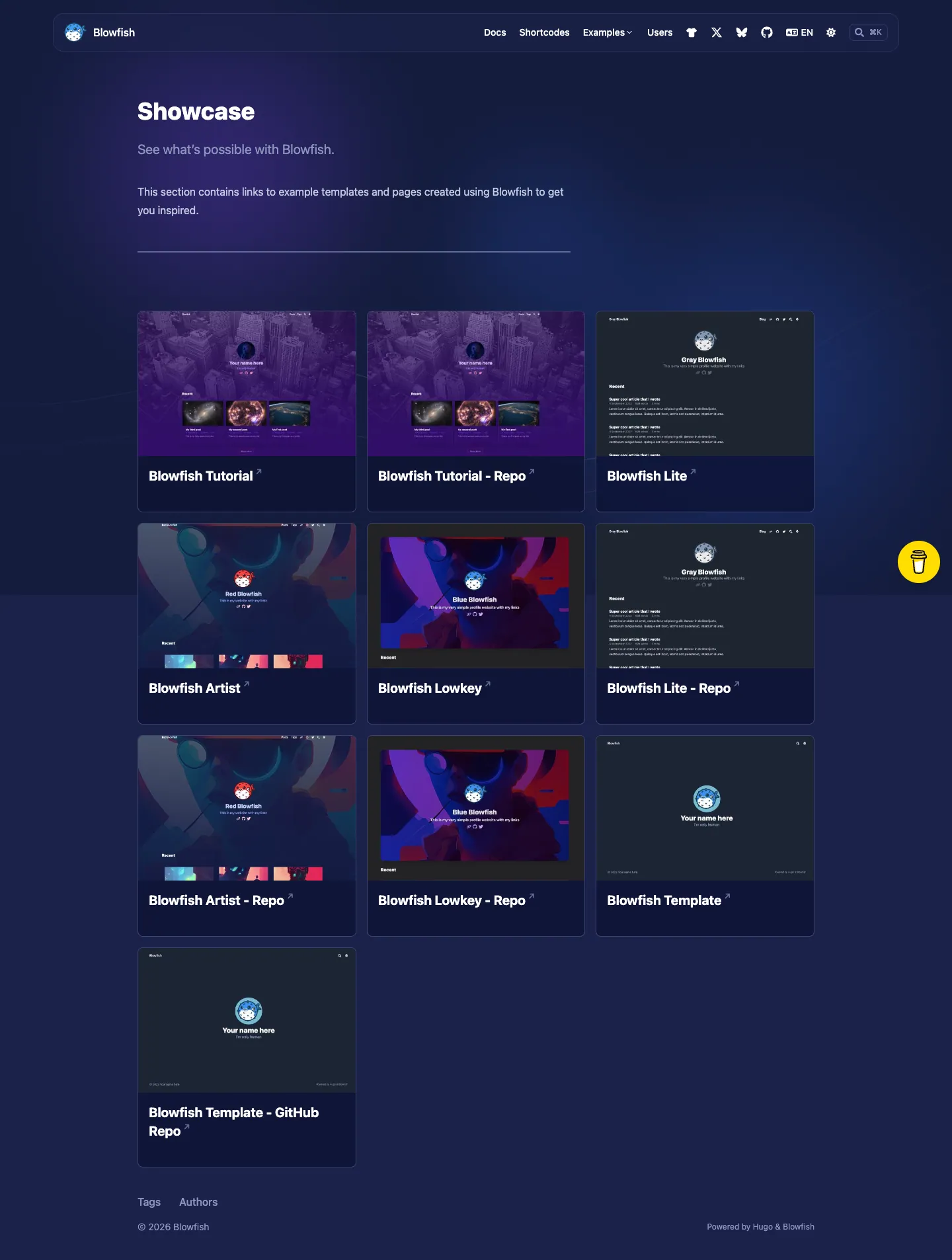 Blowfish website template, /examples/ page, part 1