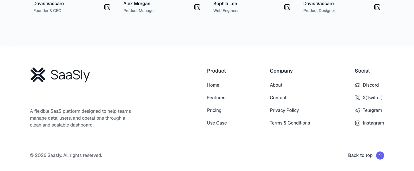 SaaSly website template, /about page, part 3
