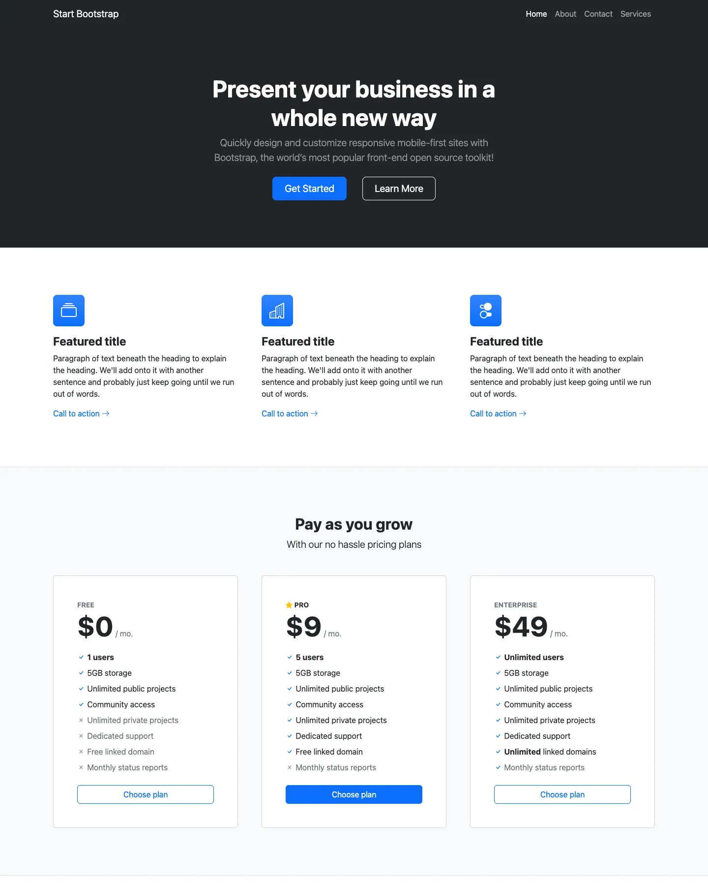 Business Frontpage website template, /startbootstrap-business-frontpage/ page, part 1