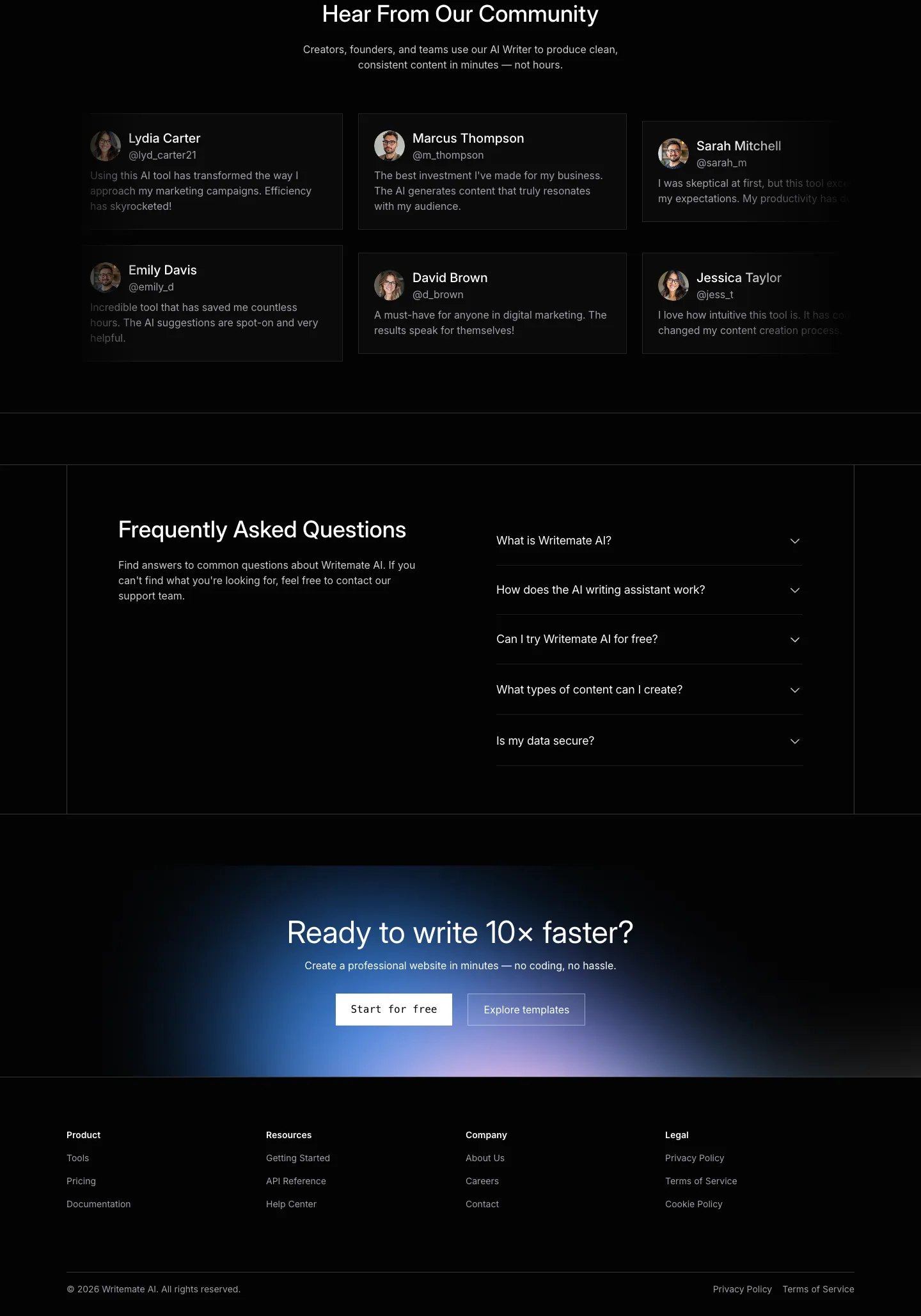 WriteMate AI website template, / page, part 3