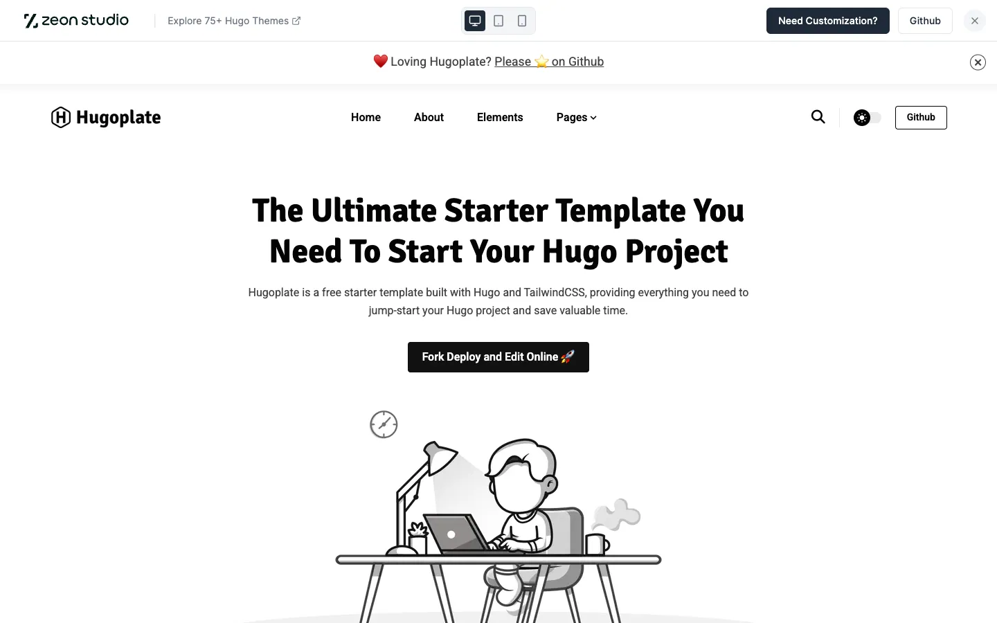 Hugoplate website template, /preview page, part 1