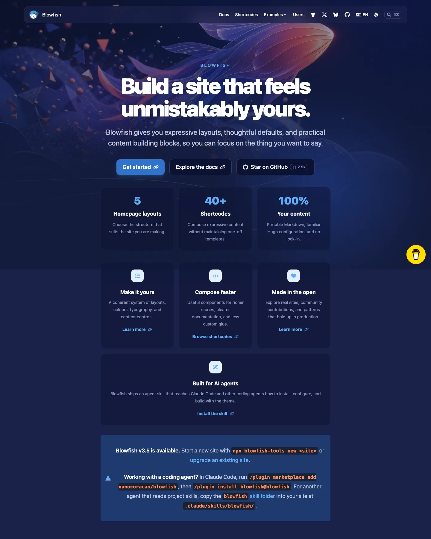 Blowfish website template, / page, part 1