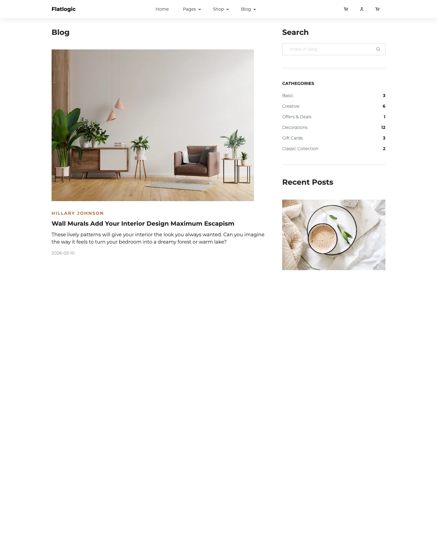 Ecommerce React Template website template, /blog page, part 1