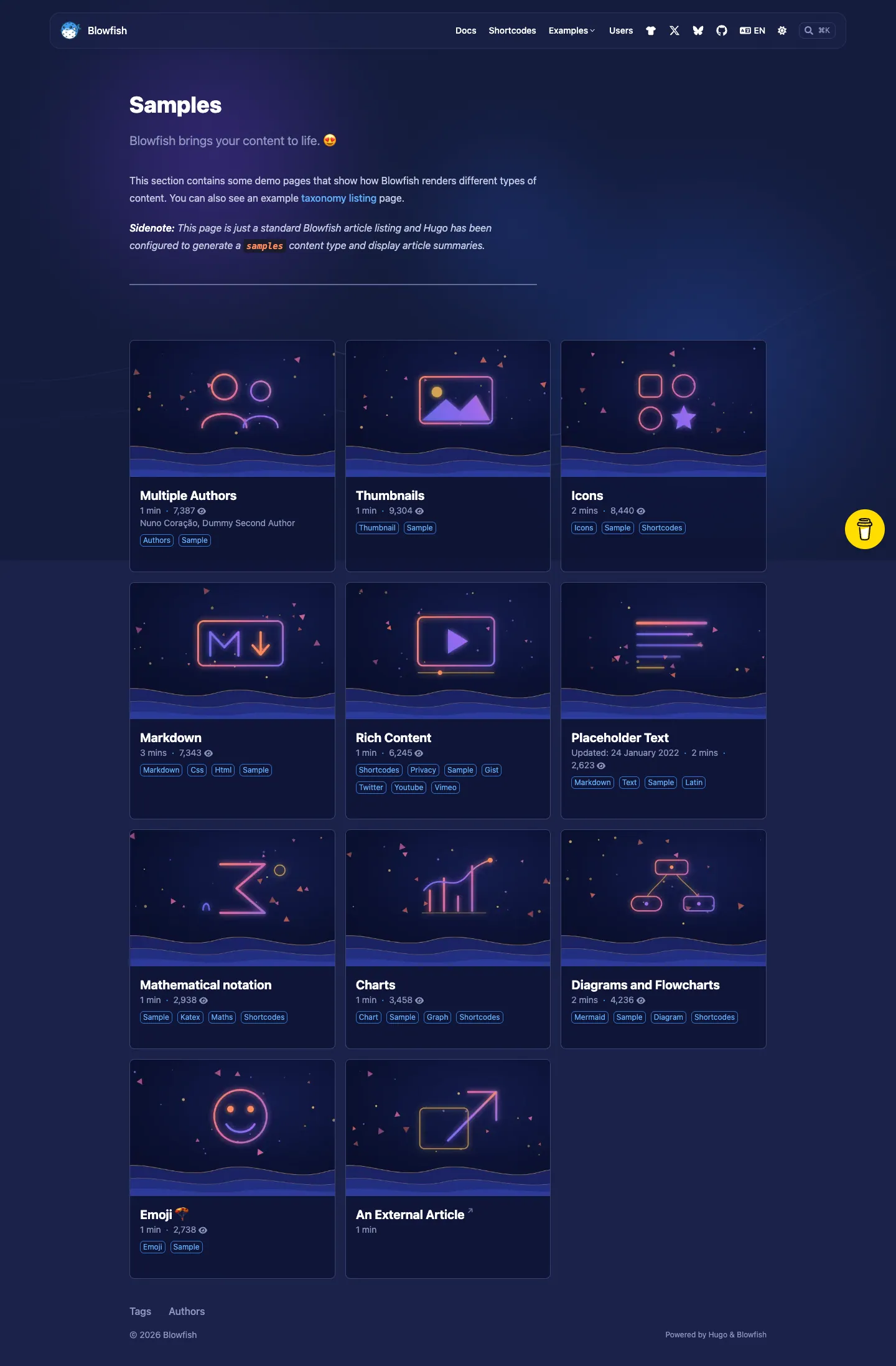 Blowfish website template, /samples/ page, part 1