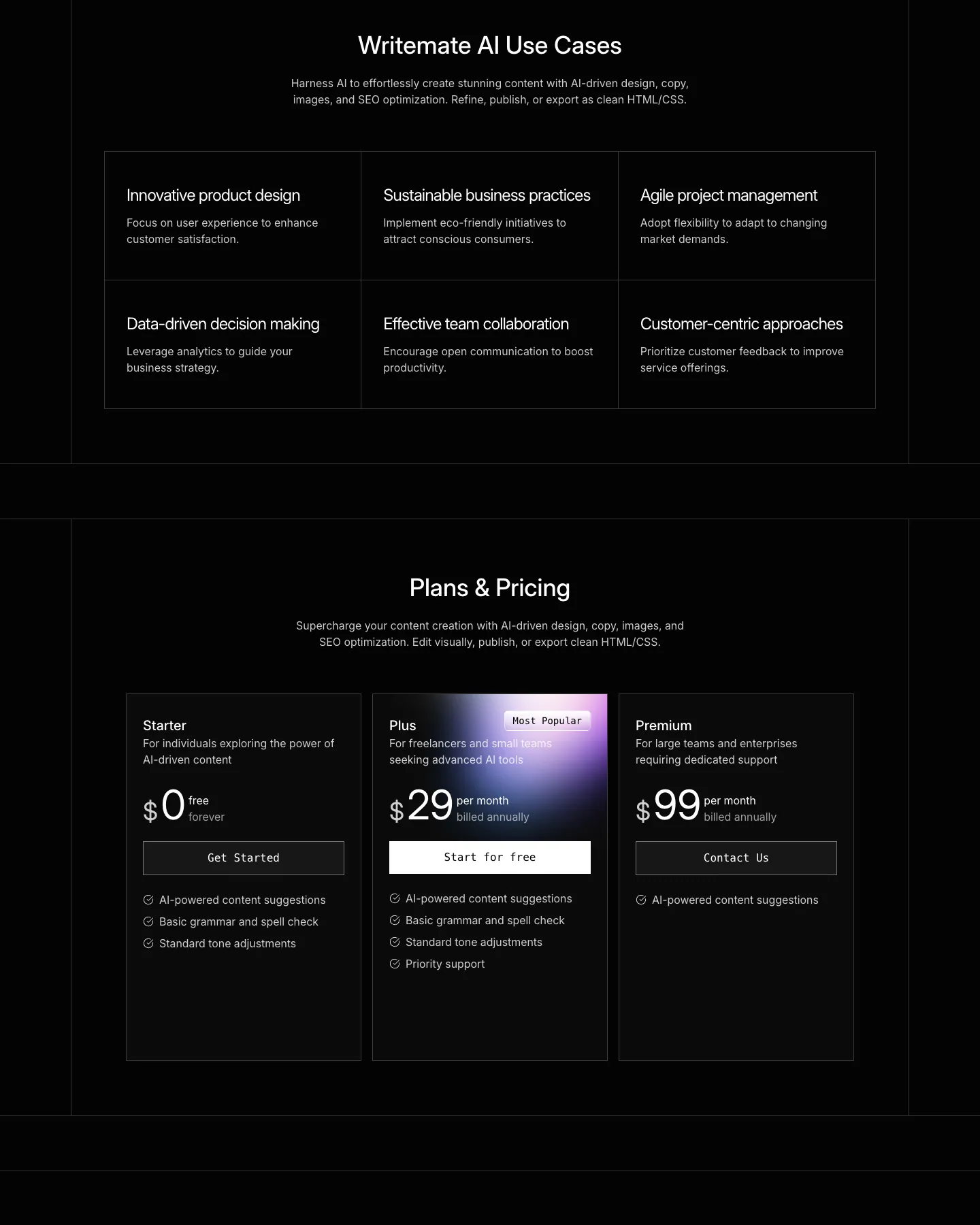 WriteMate AI website template, / page, part 2