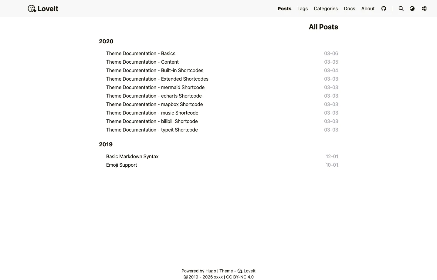 LoveIt website template, /posts/ page, part 1
