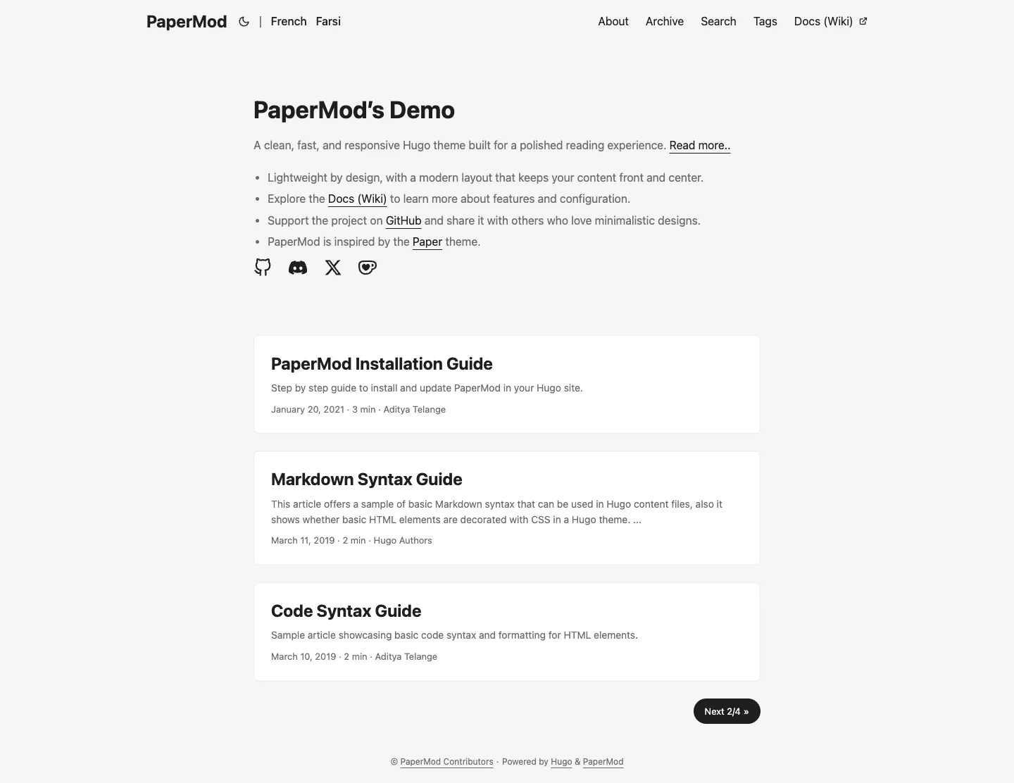 PaperMod website template, /hugo-PaperMod/ page, part 1