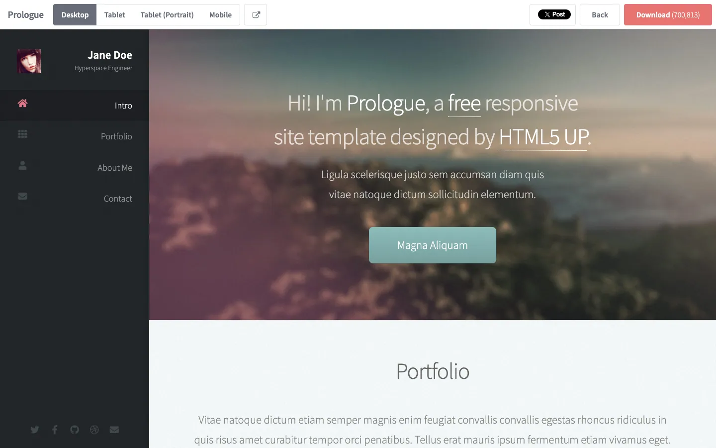 Prologue website template, /prologue page, part 1
