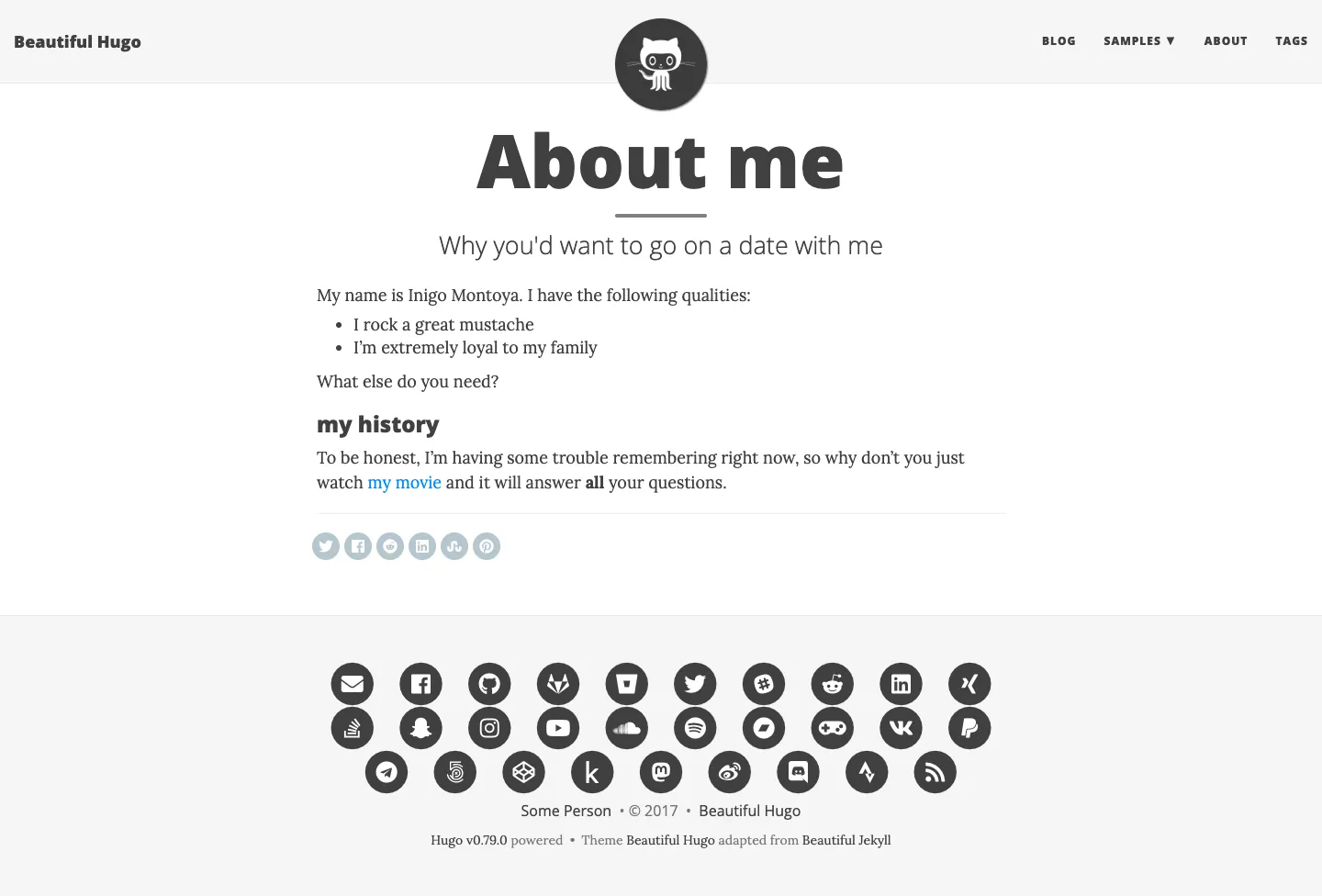 Beautiful Hugo website template, /page/about/ page, part 1