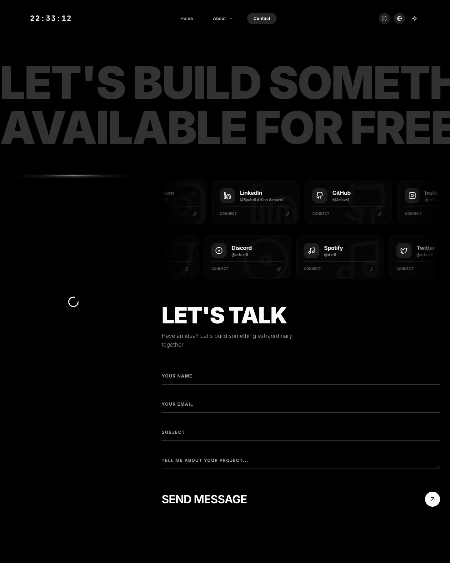 Arfazrll Portfolio website template, /contact page, part 1