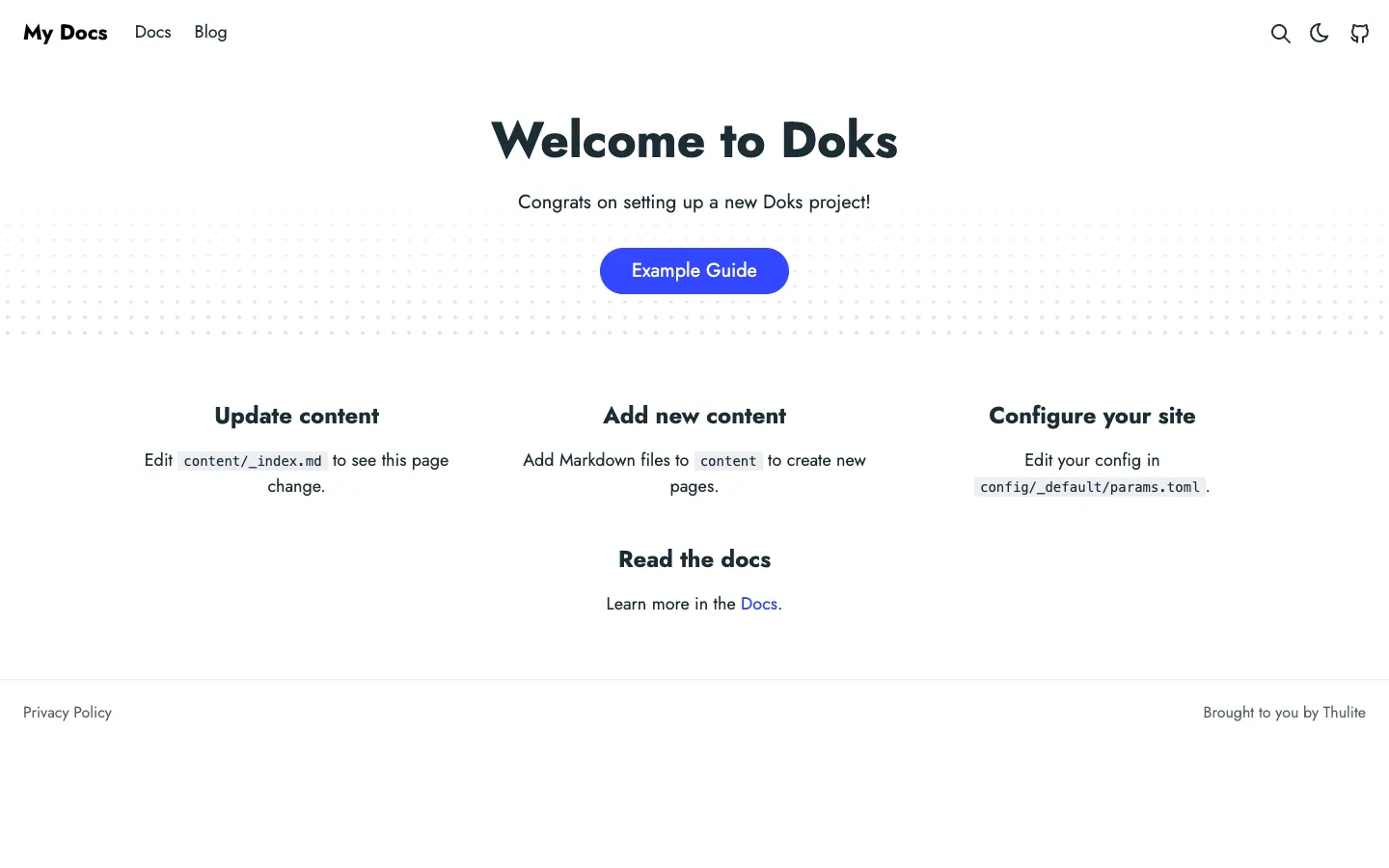 Doks website template, / page, part 1