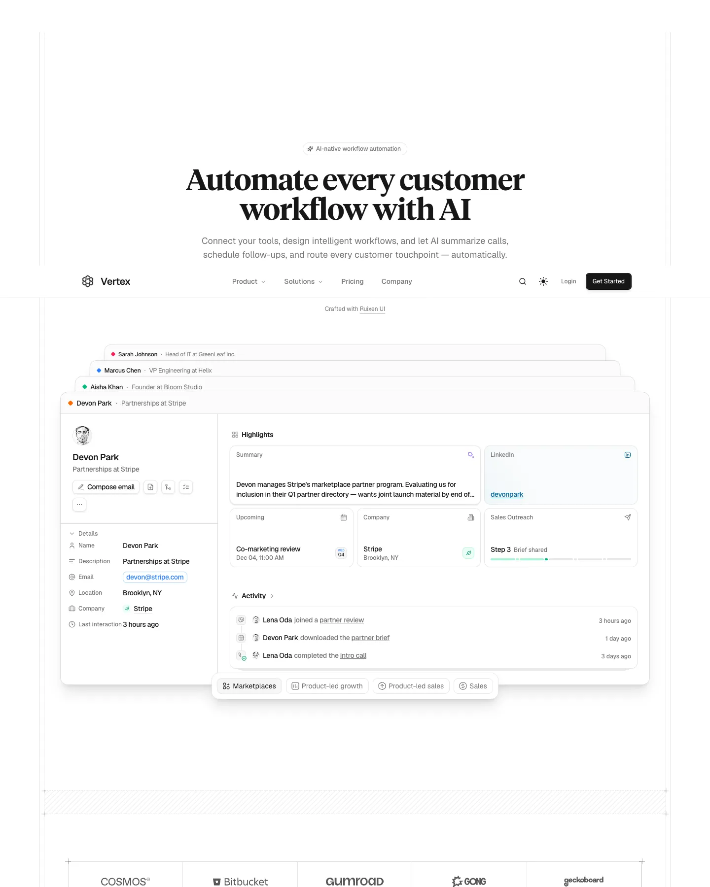 Vertex - AI Workflow Automation Landing Template website template, / page, part 1