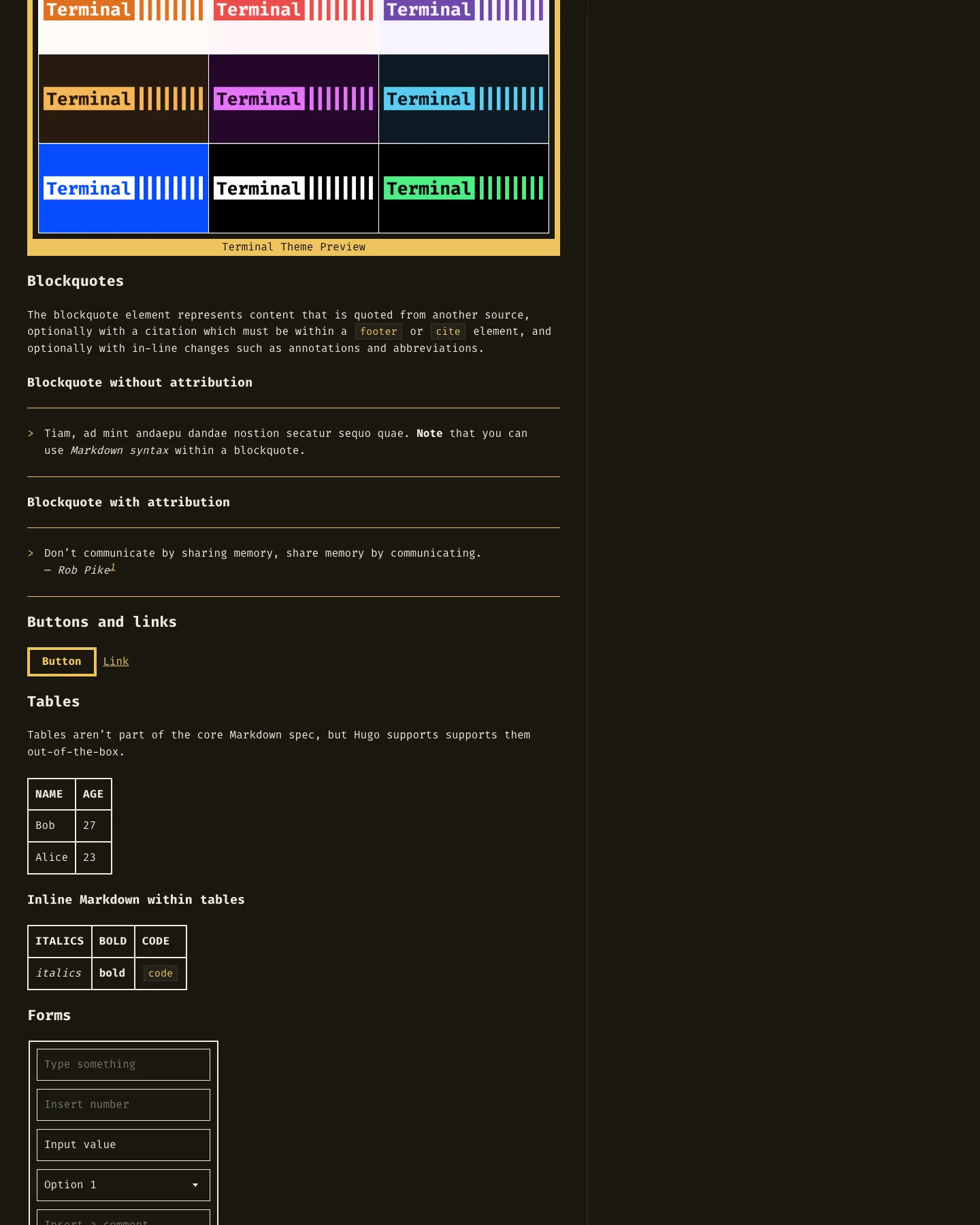 Terminal website template, /hugo-theme-terminal-demo/posts/showcase page, part 2