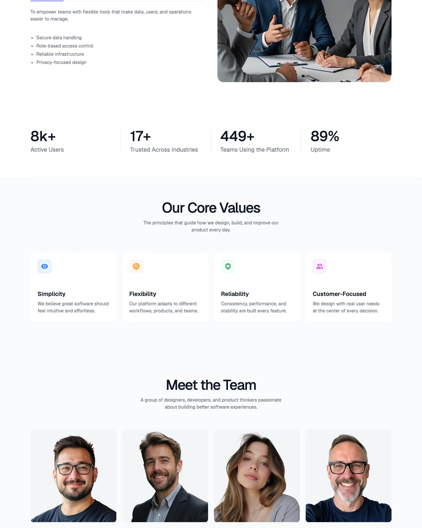 SaaSly website template, /about page, part 2