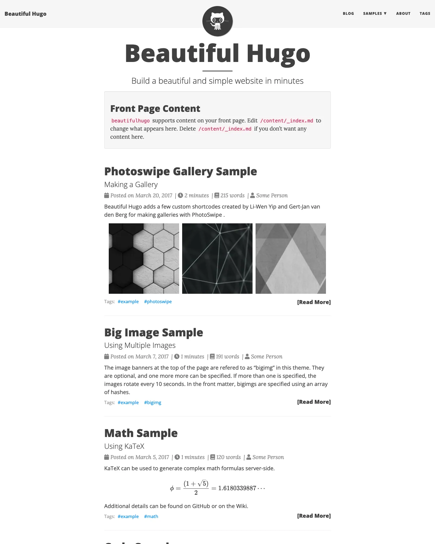 Beautiful Hugo website template, / page, part 1