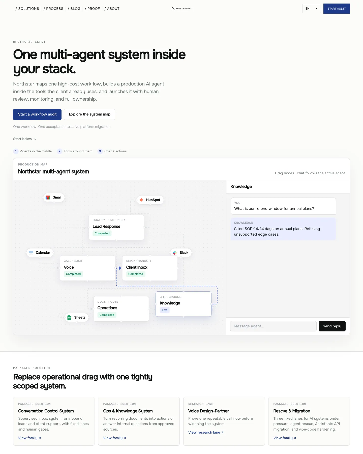 Northstar - AI Agency & Agent Studio Site website template, /solutions page, part 1